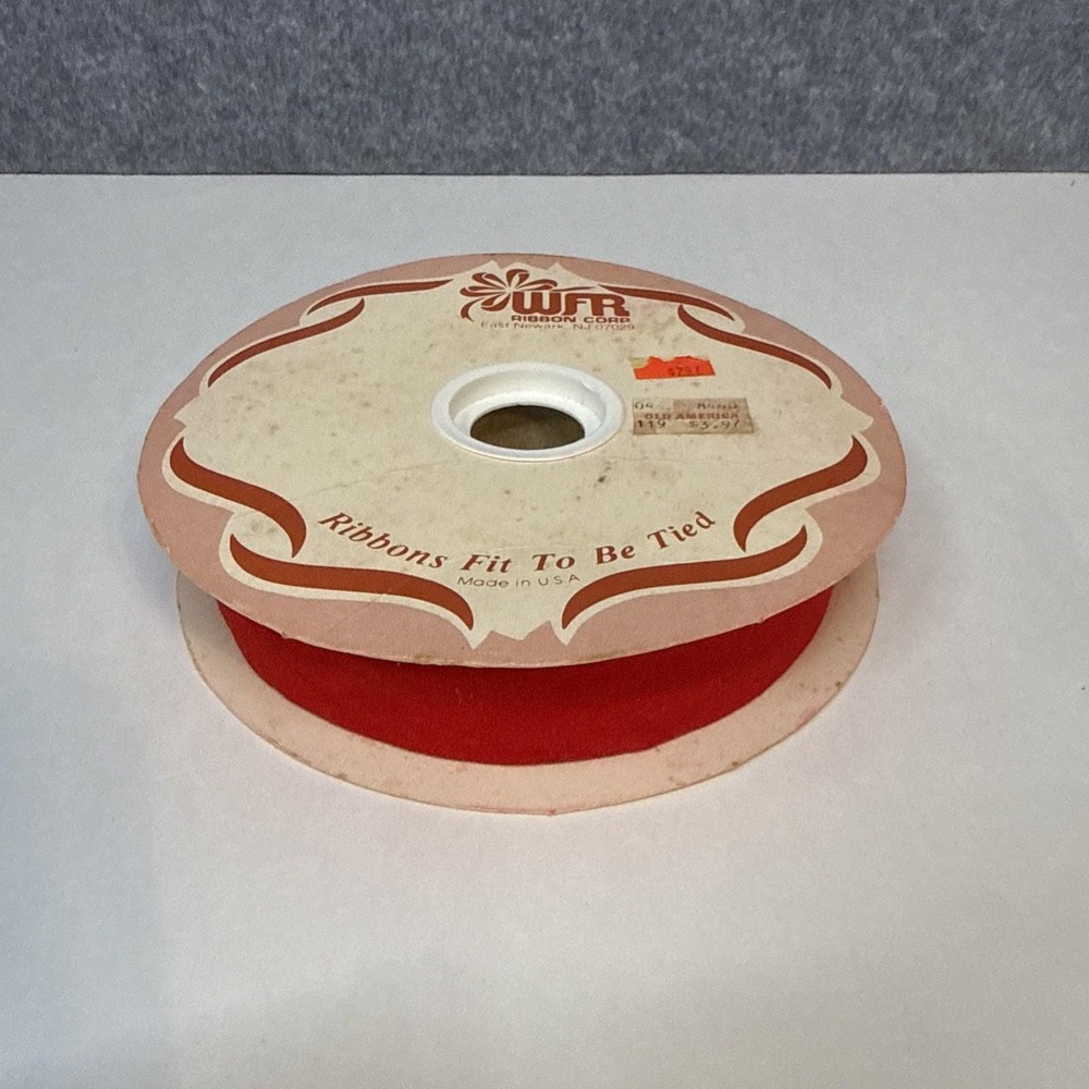 WFR Velvet Ribbon 25 Yards #8440 Red #9 Poly Vel Made In The USA